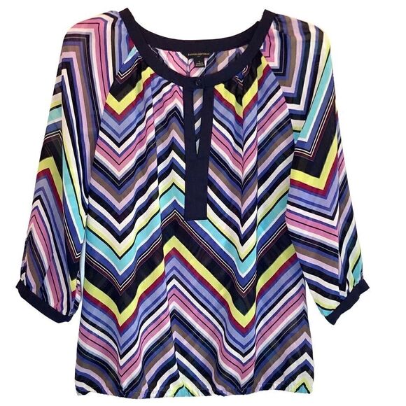 Banana Republic Sheer Chevron Blouse with 3/4 Sleeves in Multi Color Women’s S - Picture 1 of 7